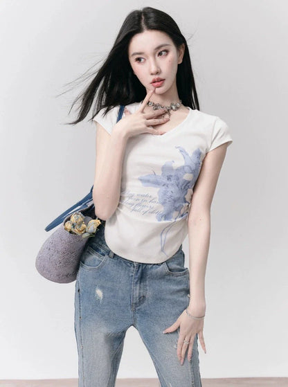 Floral Lily V-Neck T-Shirt