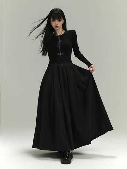 Luxury Long Sleeve Black Temperament Dress