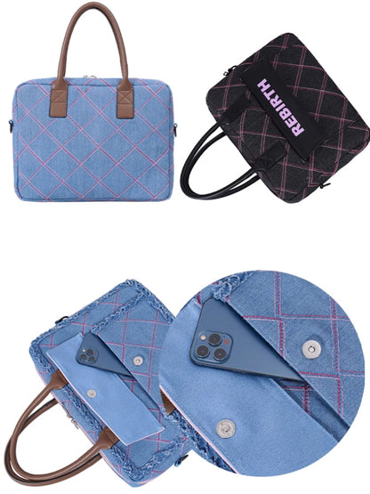 Plaid denim computer bag