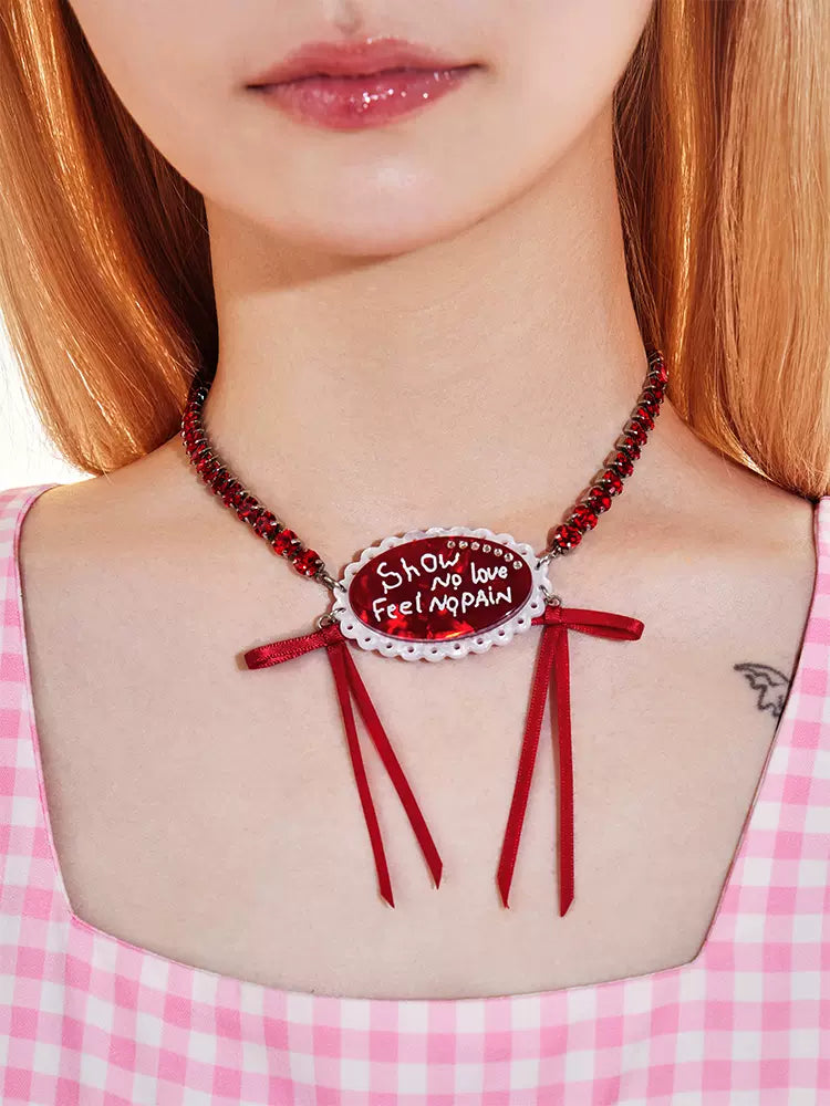 Red ribbon lace necklace