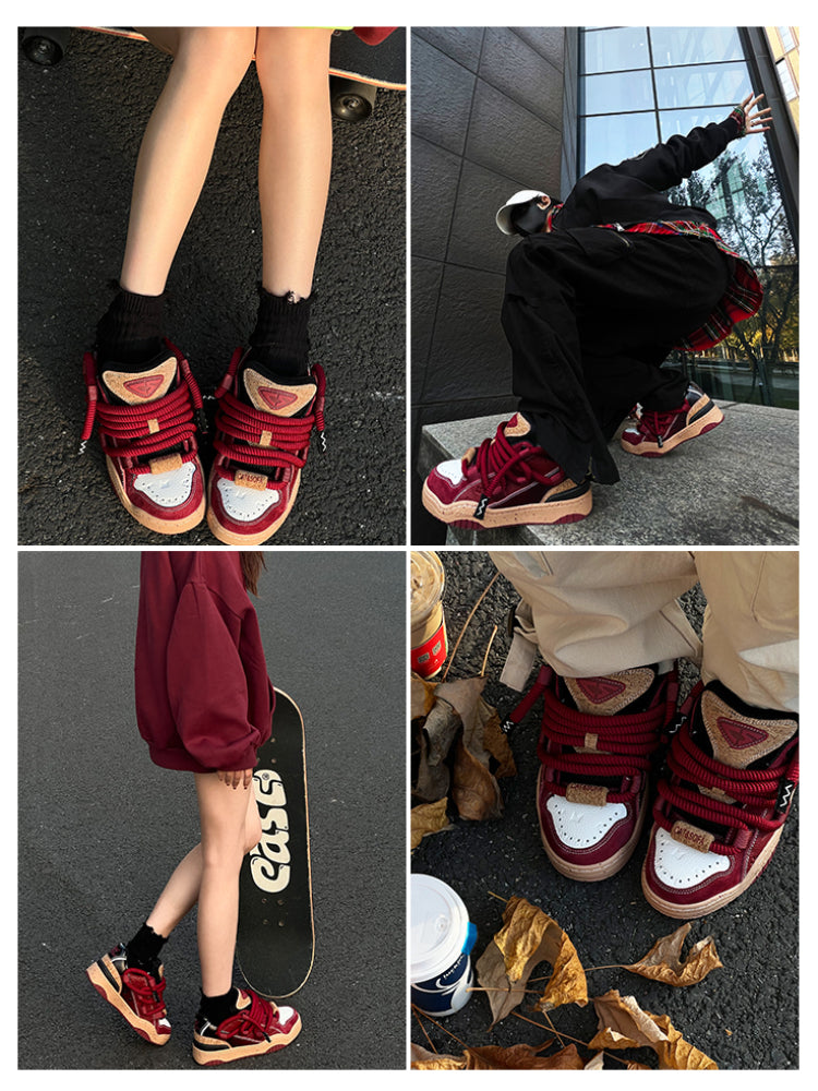 Wine red couple sneakers