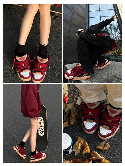 Wine red couple sneakers