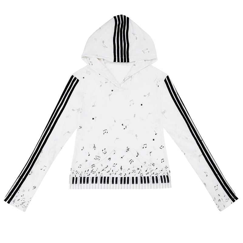 Piano Note Print Long-Sleeved Top