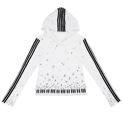Piano Note Print Long-Sleeved Top