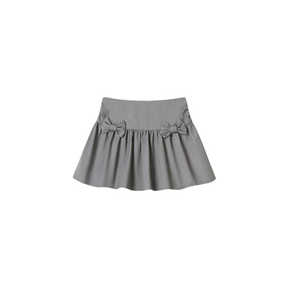 Gray Bowknot Halter Skirt Set-Up