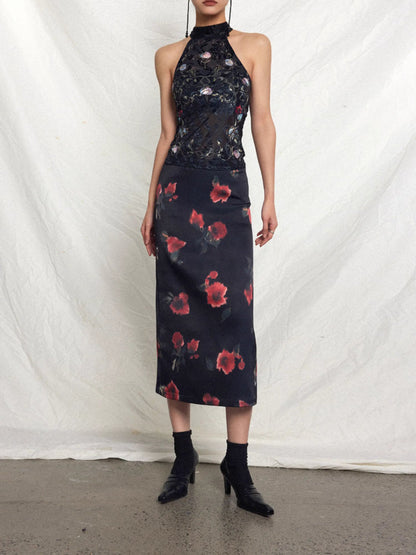 Floral romantic print long skirt