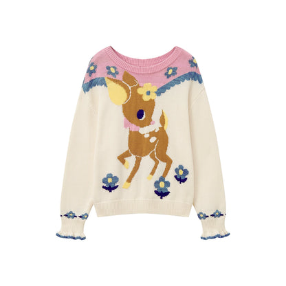 Two-Tone Deer Knit Sweater