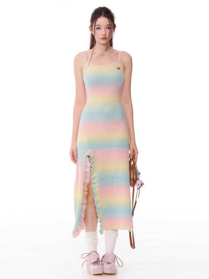 Gradient suspender knit dress