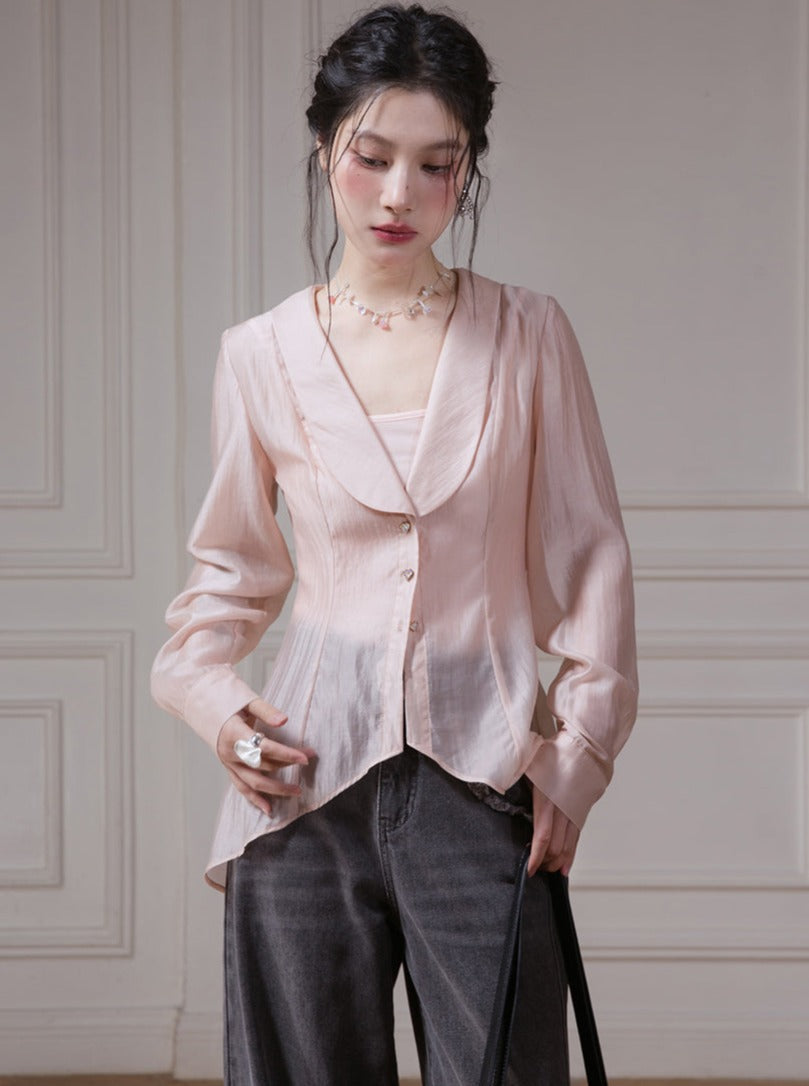 U-neck Lyocell Sheer Shirt Set