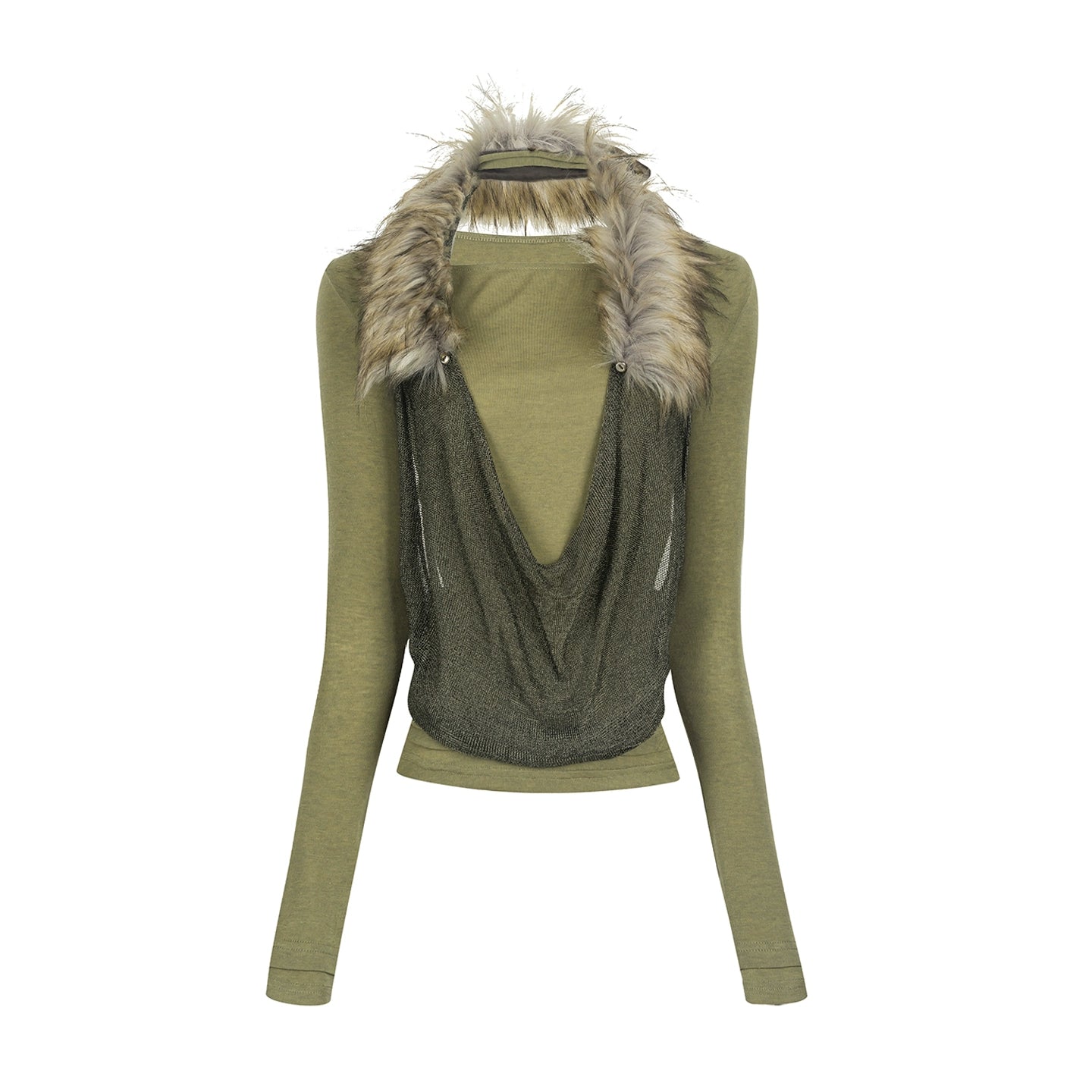 Detachable Fur Collar T-Shirt