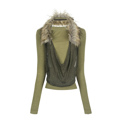 Detachable Fur Collar T-Shirt