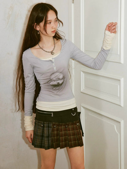 A-line pleated short skirt