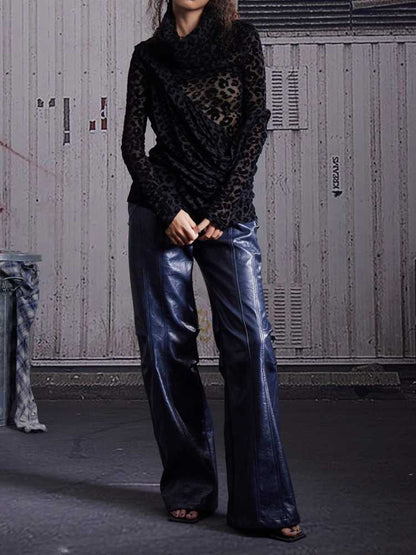 Low waist wide leather pants