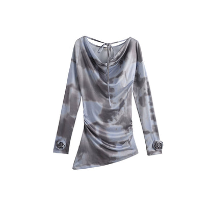 Poetic Swing Collar Print T-Shirt & Skirt Set-Up