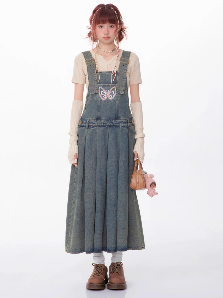 Denim suspender skirt