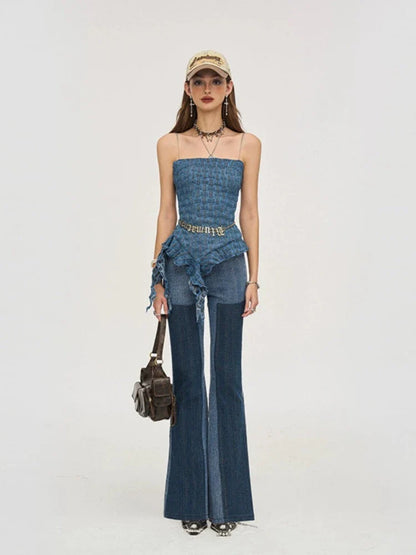 Denim lace tube top