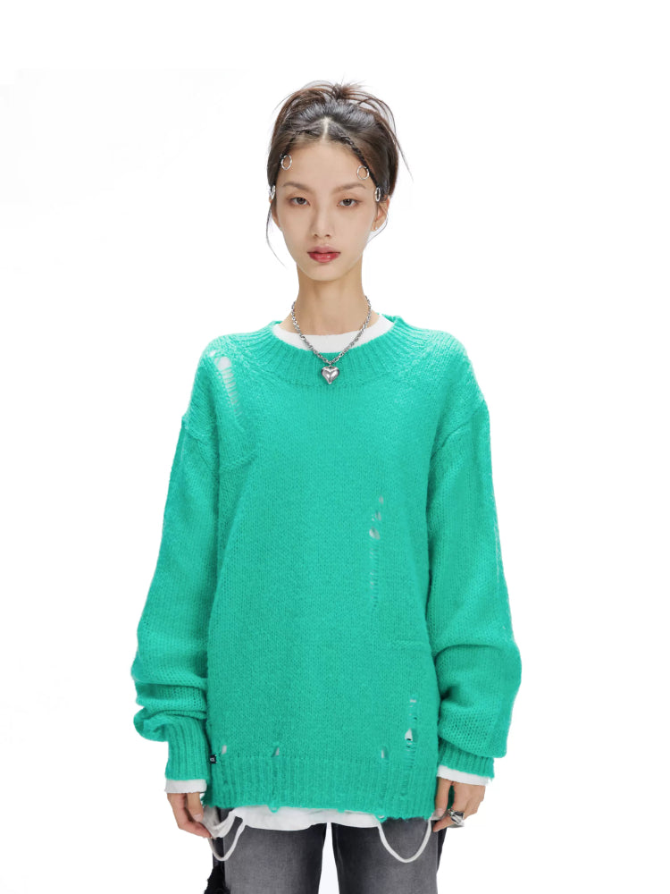 Round neck pullover mohair sweater