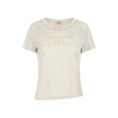 Summer Lace Embroidery Letter Tee
