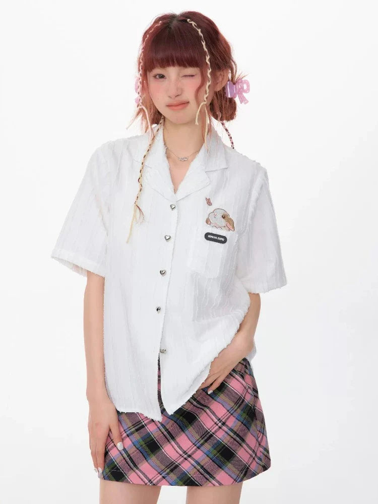 Rabbit embroidery short sleeve shirt