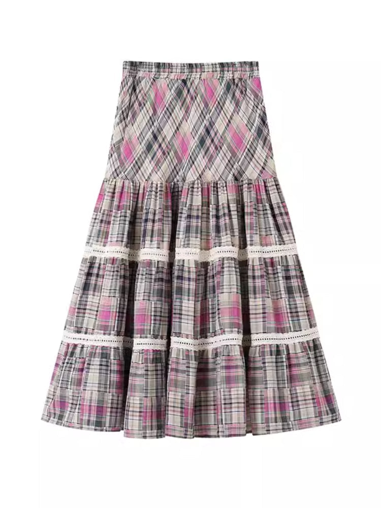 Plaid high waist A-line skirt