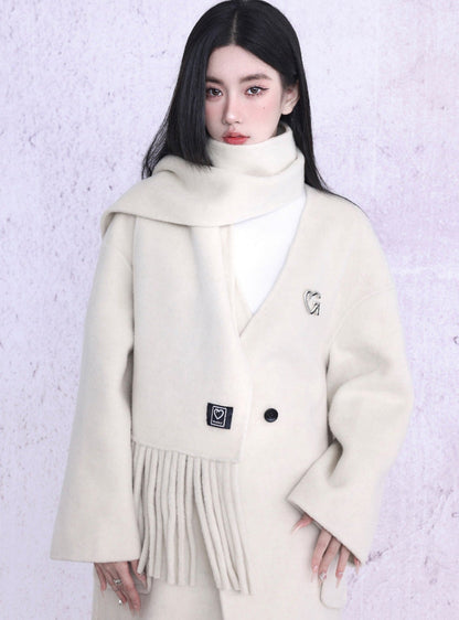 Wool handmade double-sided Coat (free scarf)