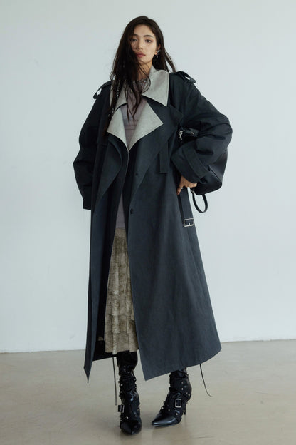 Contrast Stitching Genderless Trench Coat