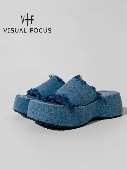 Denim platform sandals