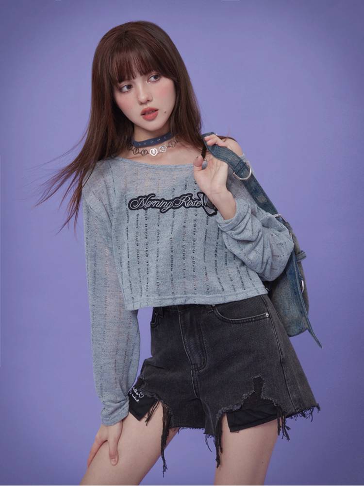 Grey short knit top