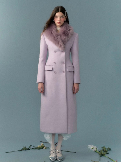 Long wool coat with fur collar