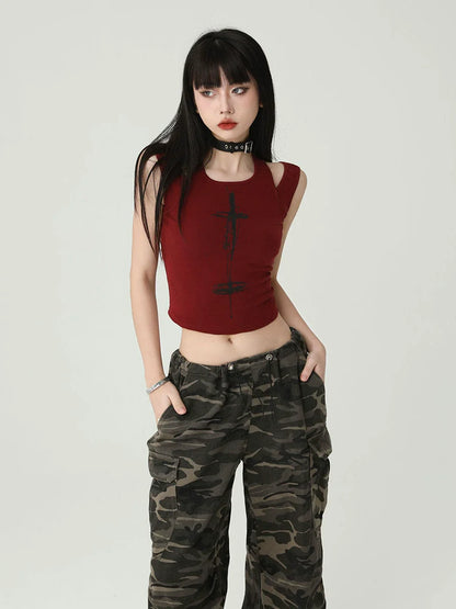 American Sweet Suspender Red Vest Top