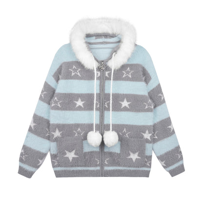 Gray-Blue Striped Star Sweater
