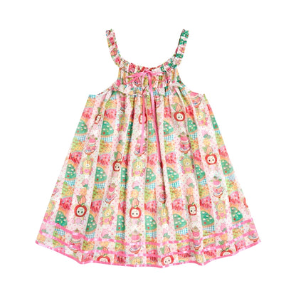 Cute Girl Chiffon Print Suspender Skirt