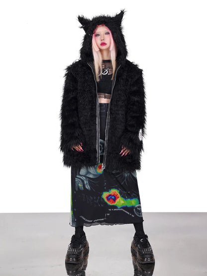 Cat Ear Demon Hooded Punk Fur Jacket