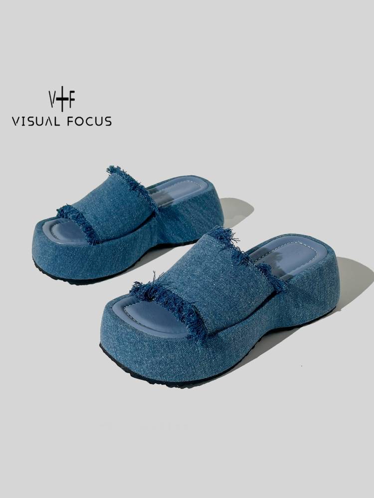 Denim platform sandals