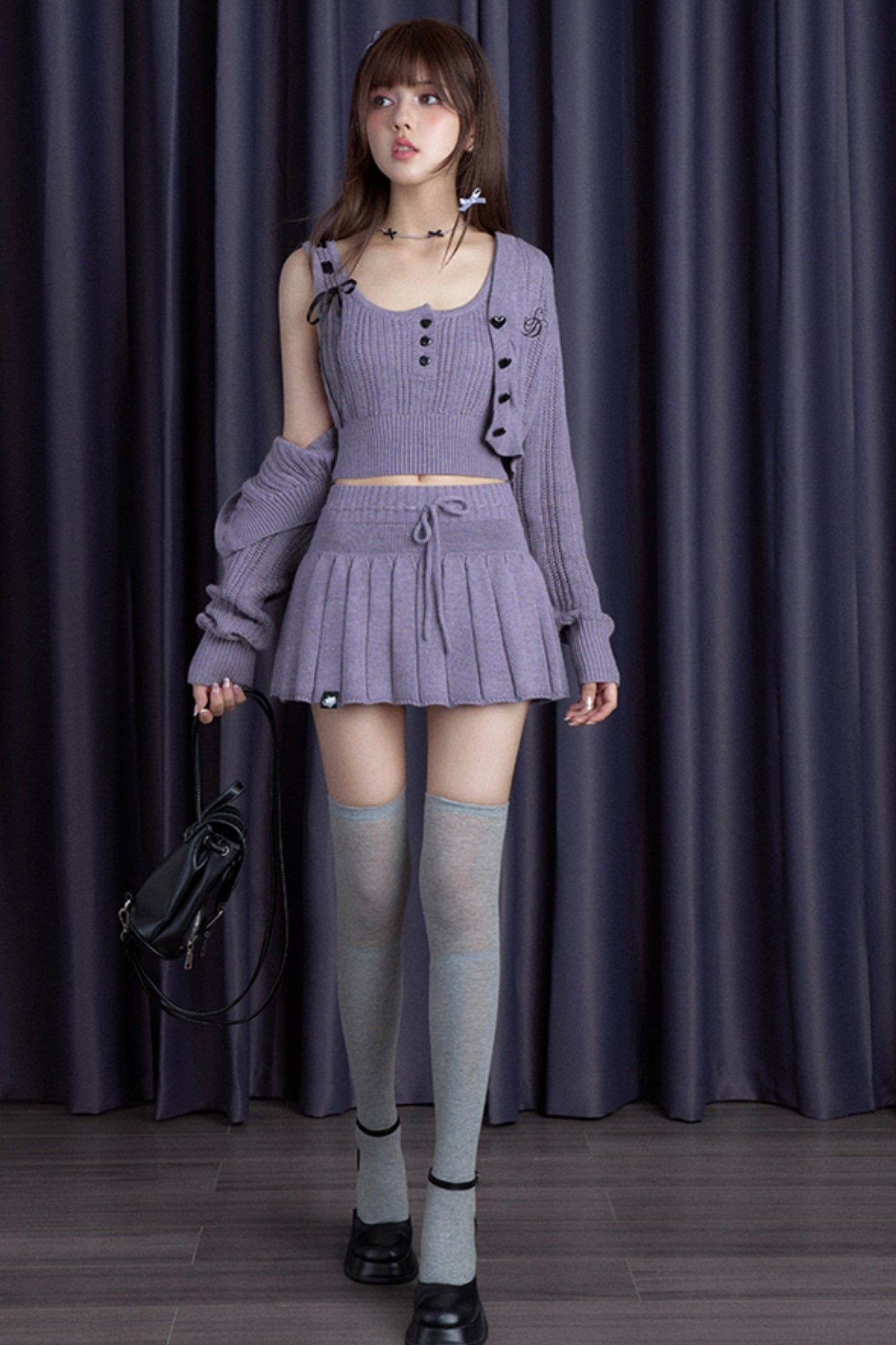 Gray & Purple Lamb Fleece Skirt Set-Up