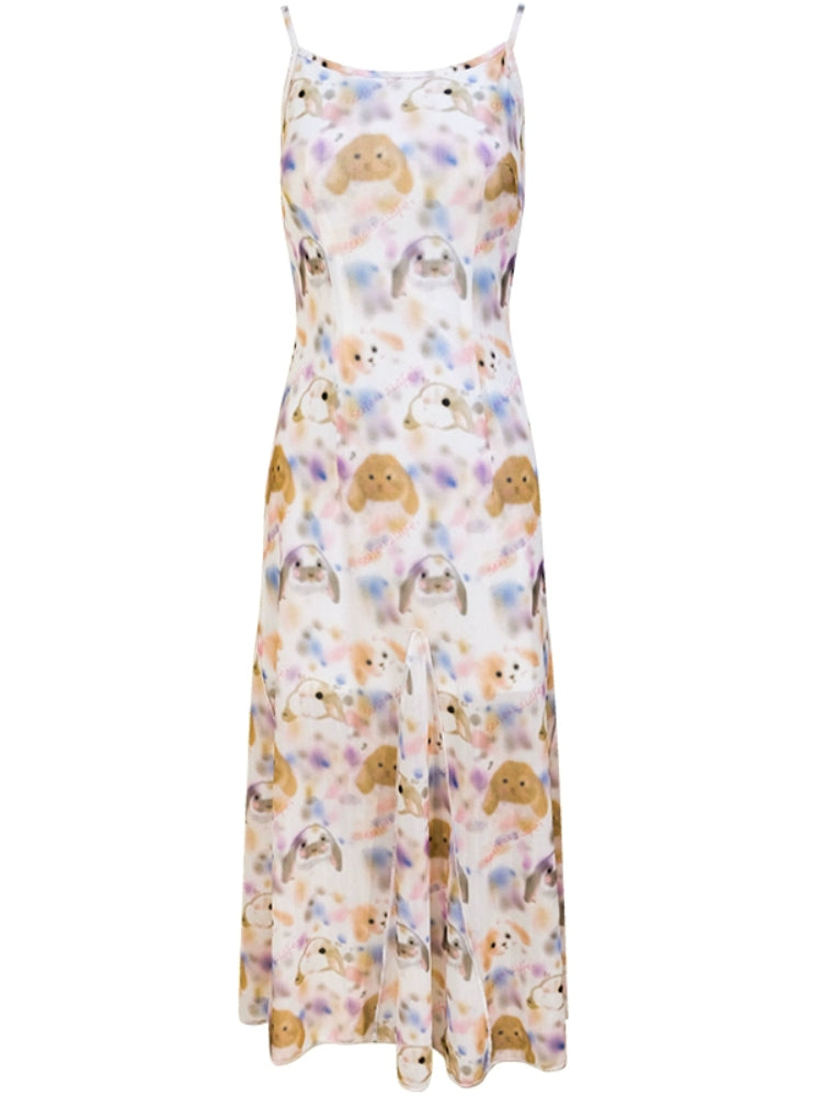 Printed sleeveless suspender dress