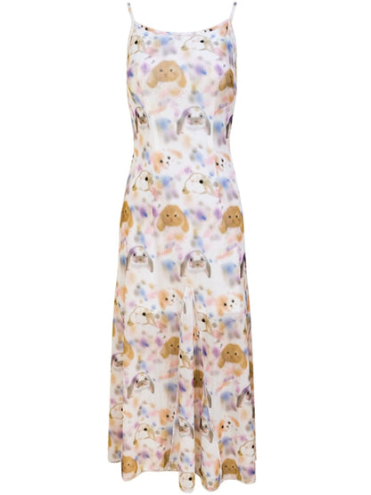 Printed sleeveless suspender dress