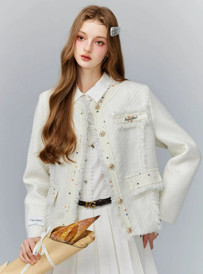 White colored dot small jacket set