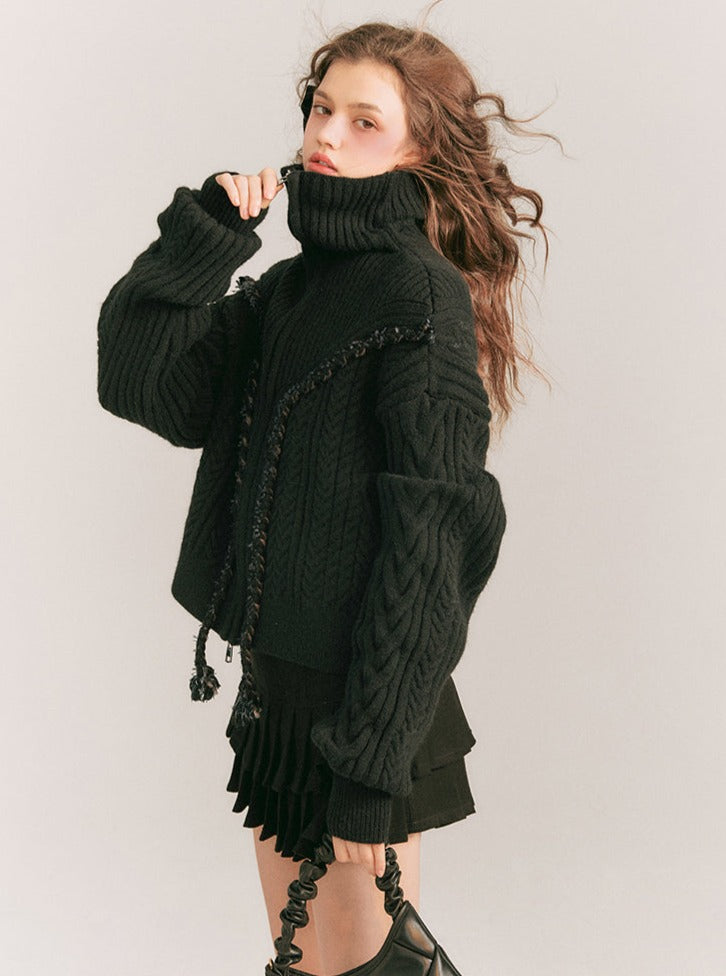 Knitted Lapel Zipper Cardigan Coat