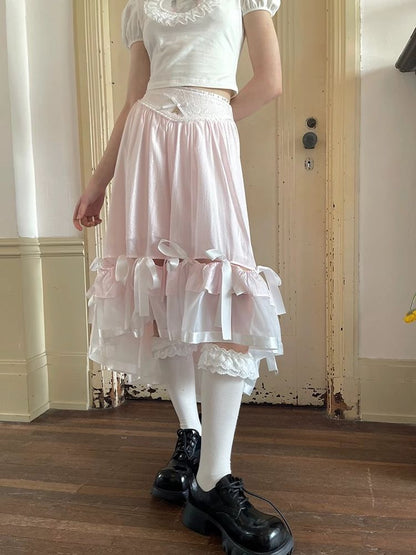 Ribbon lace splicing long skirt