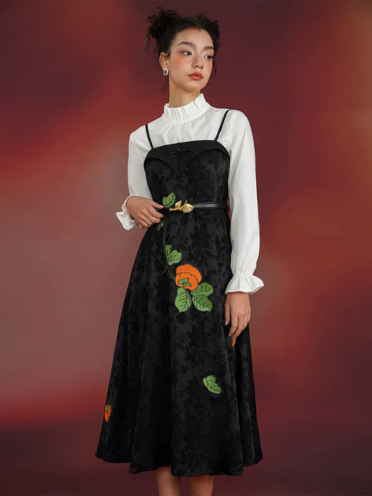 Chinese style embroidery suspender dress