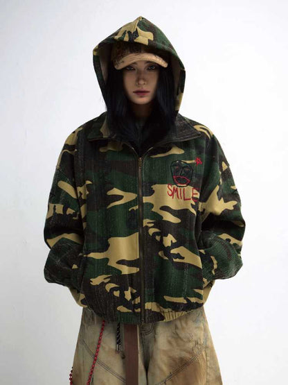 Punk camo hooded jacket