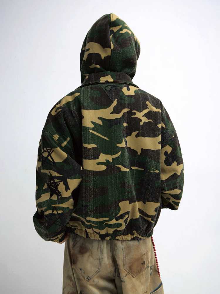 Punk camo hooded jacket