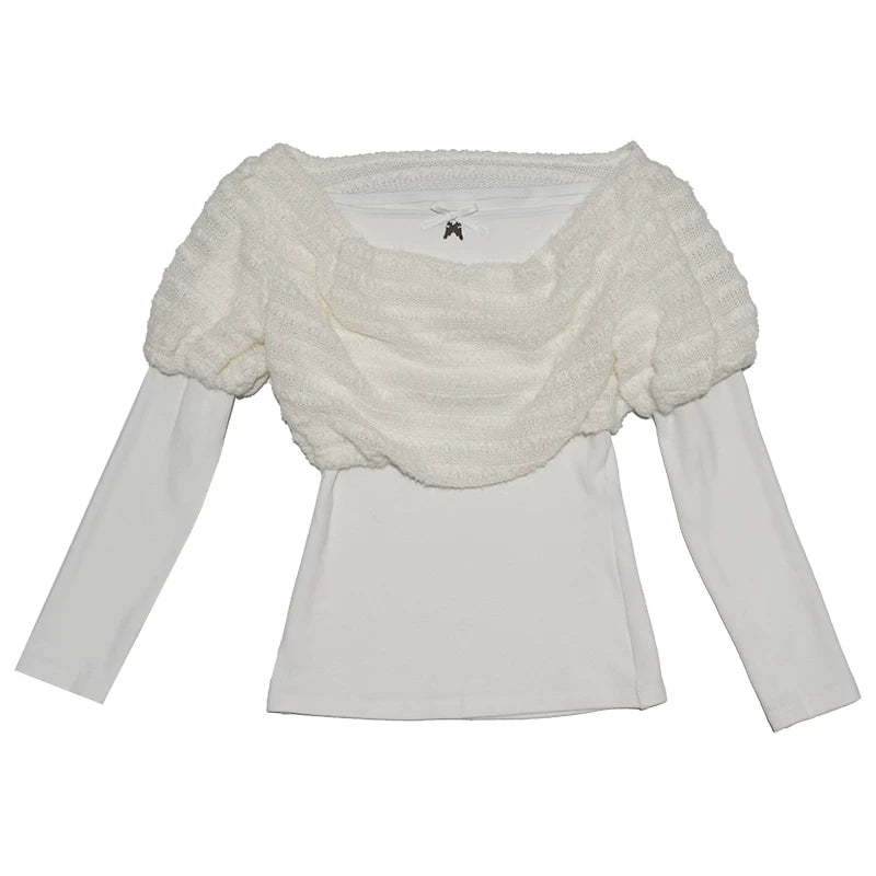 Gestricktes Oberteil mit drapiertem Kragen