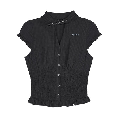 Dark Texture V-Neck Top Set-Up