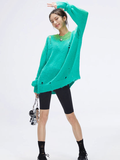 Round neck pullover mohair sweater