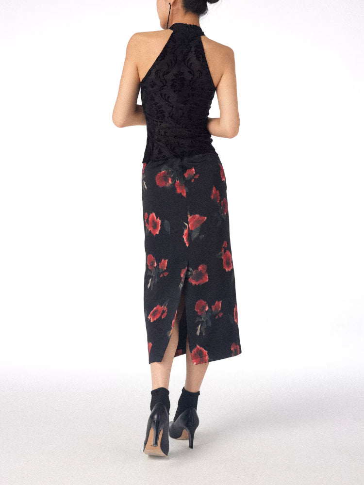 Floral romantic print long skirt