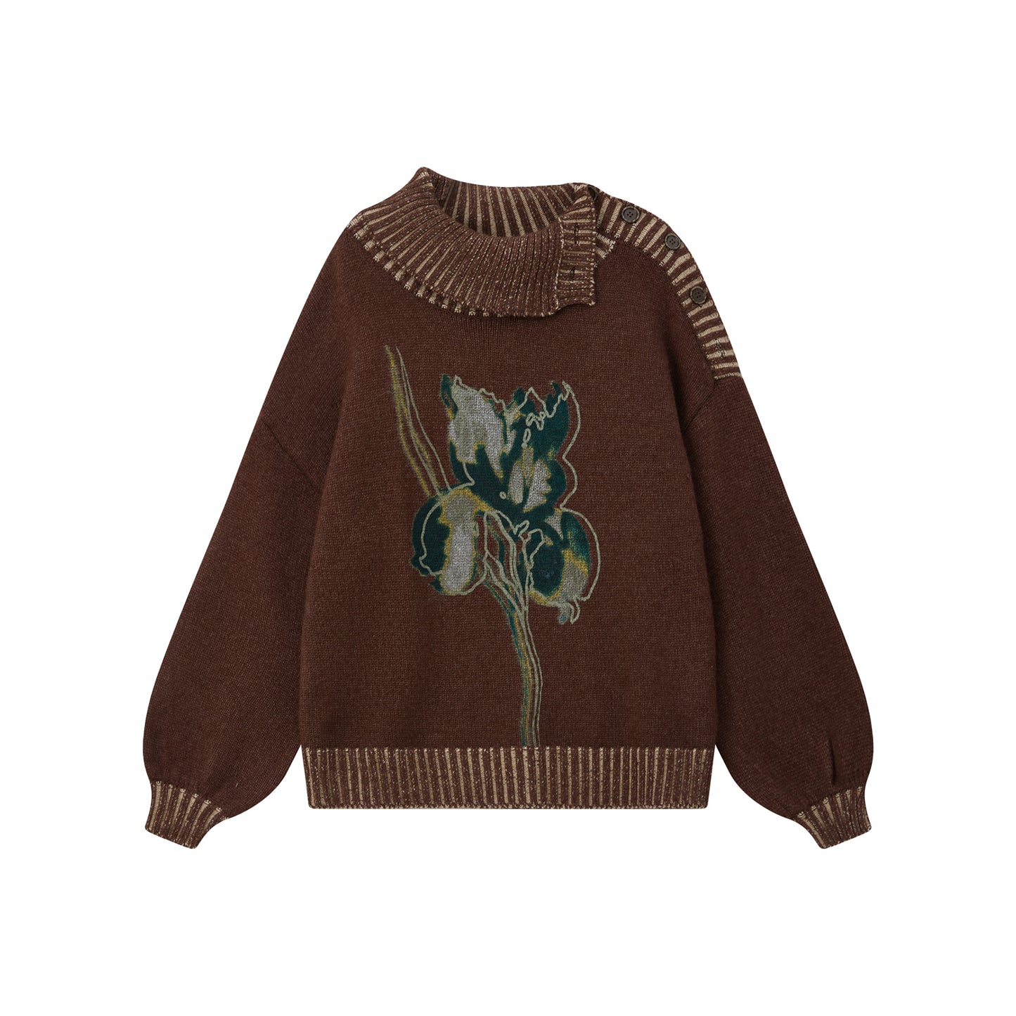 Retro Lapel Print Pullover Sweater