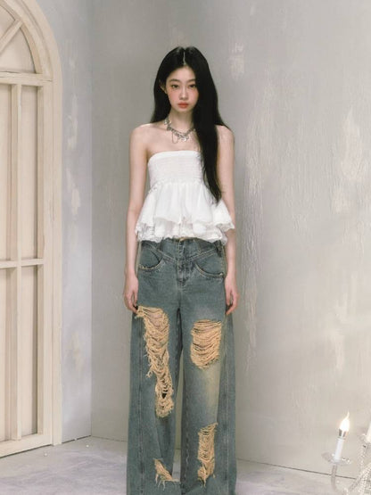 Wide leg high waist jeans