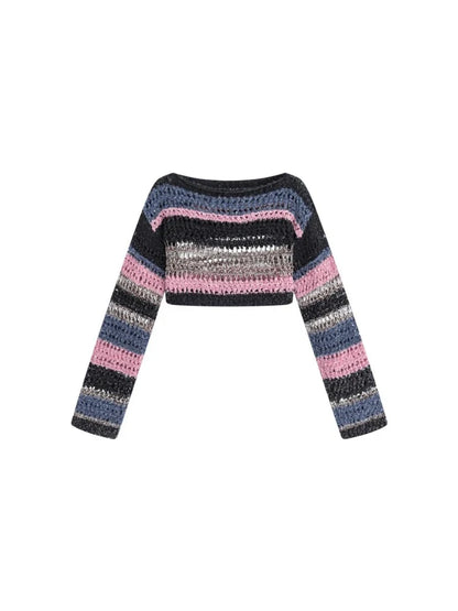 Mixed color striped short sweater